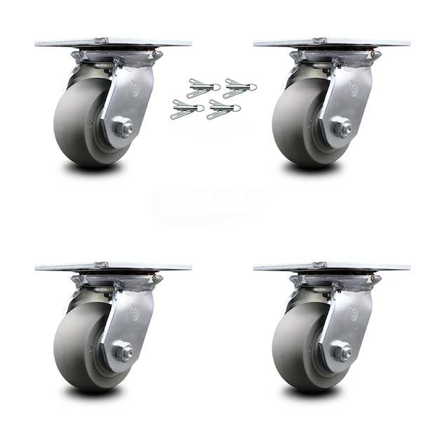 4 Inch Thermoplastic Rubber Caster Set with Ball Bearings and Swivel Locks SCC